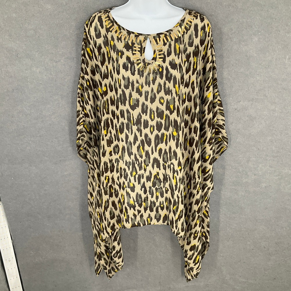Added Dimensions Catherines Animal Print Gold Trim Keyhole Kaftan Top‎ 14/16W 0X